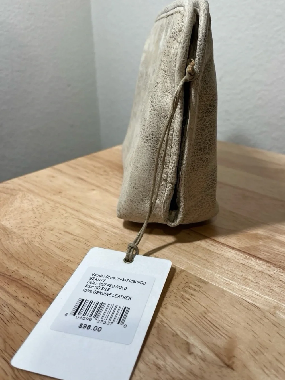 HOBO Beauty Cosmetic Travel Pouch Magnetic Closure Buffed Gold Leather NWT